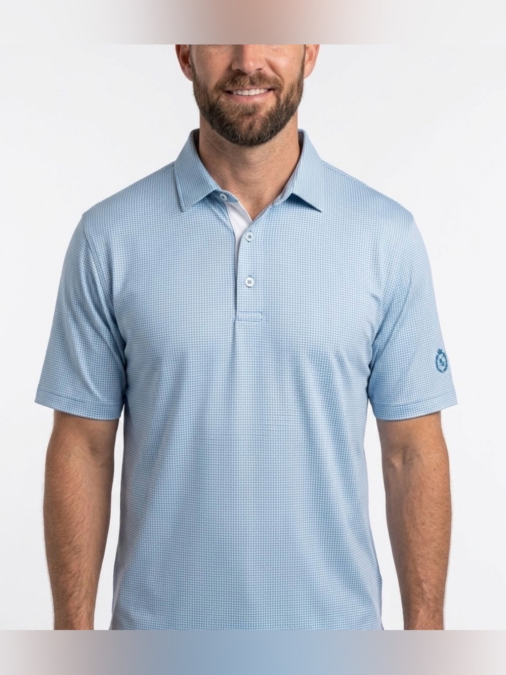 Straight Down Brand Golf Polo Shirt Mens XL Blue White Micro Check Performance